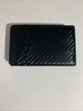 Slim Carbon-Texture Money Clip Card Holder - Black
